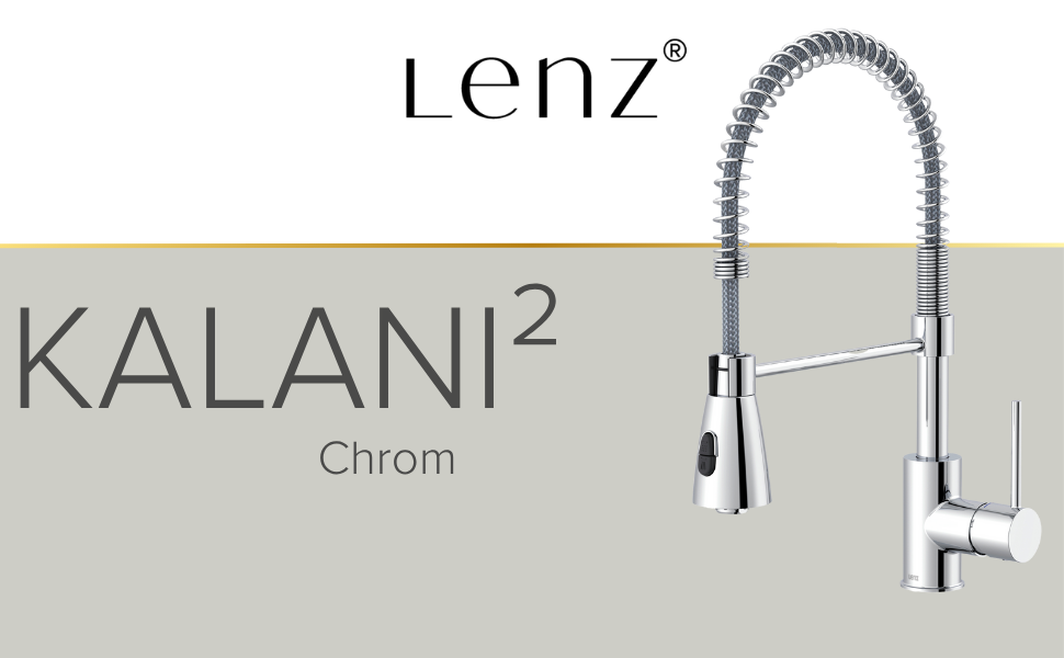 Кухонний змішувач Lenz KALANI² в стилі - з регульованою насадкою для посуду – проста установка та високоякісна обробка, 46070322 (Високий тиск, Хром)