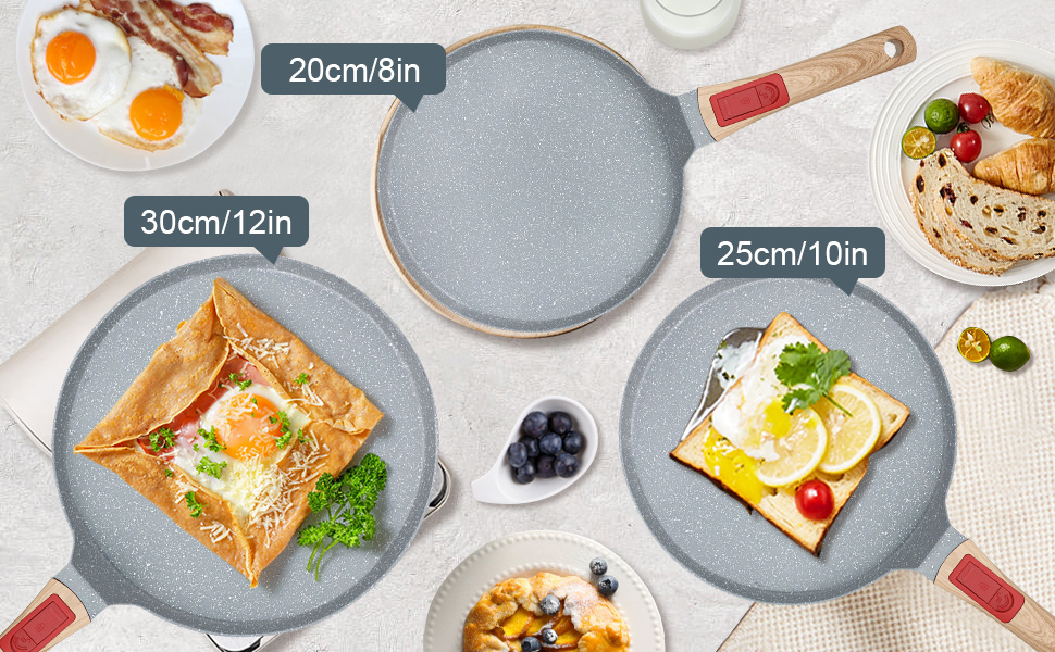 RANX INGST Crepe Pan with Removable Handle 20 cm - Non-Stick Ceramic Coating - Pancake Pan with Batter Spreader - Blue Blue 20 cm