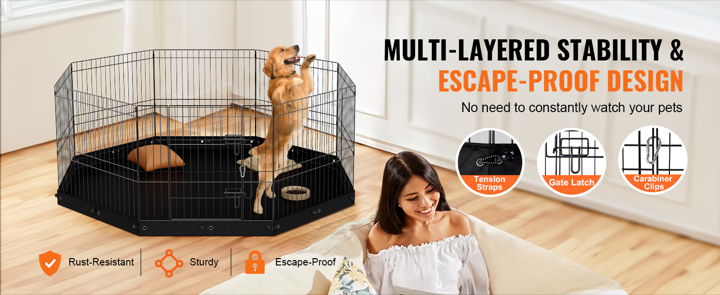 Лягуватка для цуценят VEVOR 61 см, 8 панелей з килимком та покриттям з оксфорду 600D, водонепроникна, миється, для собак, складна, металева, з верхньою кришкою та підстилкою