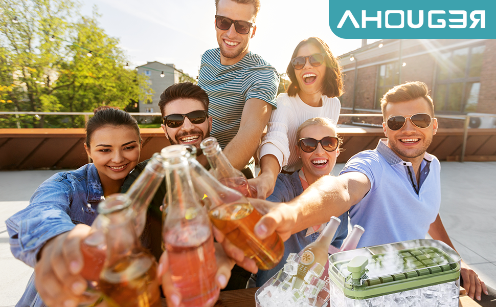 AHOUGER Форма для льоду з кришкою, 64 кубики, харчовий пластик, швидке виймання, BPA-free, зелена