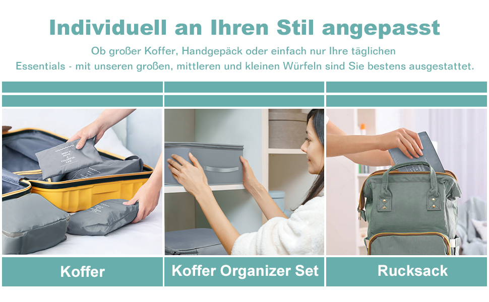 Органайзер для валізи OBSGUMU, набір 9 шт: кубики для пакування, сумки для подорожей, косметичка (сірий)