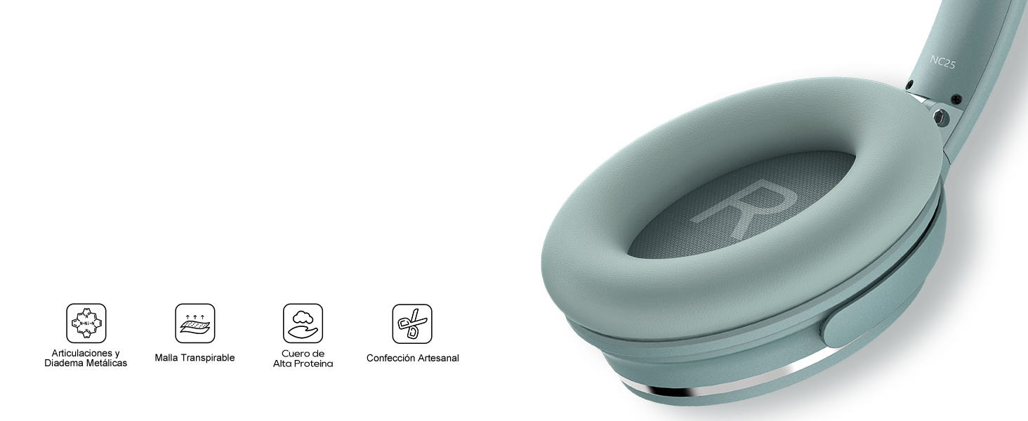 Бездротові навушники Srhythm NC25 з активним шумозаглушенням (ANC), Bluetooth, Hi-Fi звук, глибокий бас, NFC, вбудований мікрофон, складані (М'ятно-зелений)