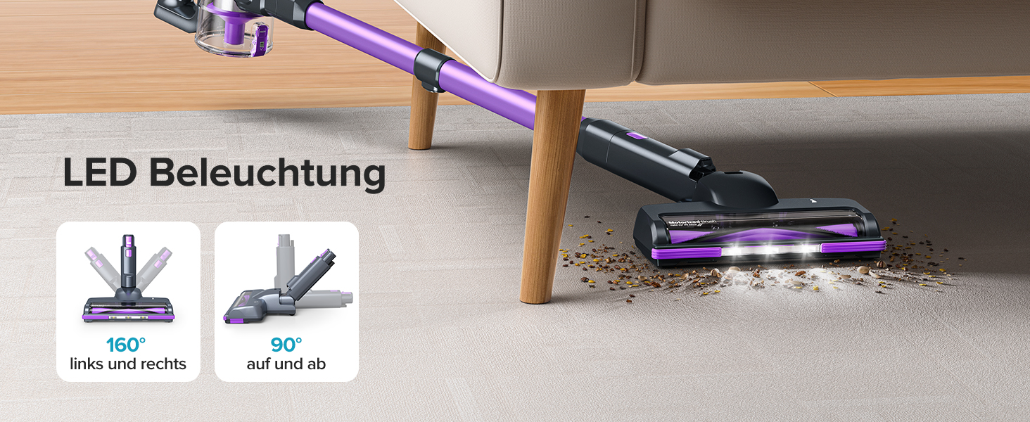Потужний акумуляторний бездротовий пилосос Lubluelu – 50 хвилин роботи, щітка Anti-Tangle, 2 фільтри, ідеальний для твердих поверхонь, килимів та шерсті тварин, фіолетовий
