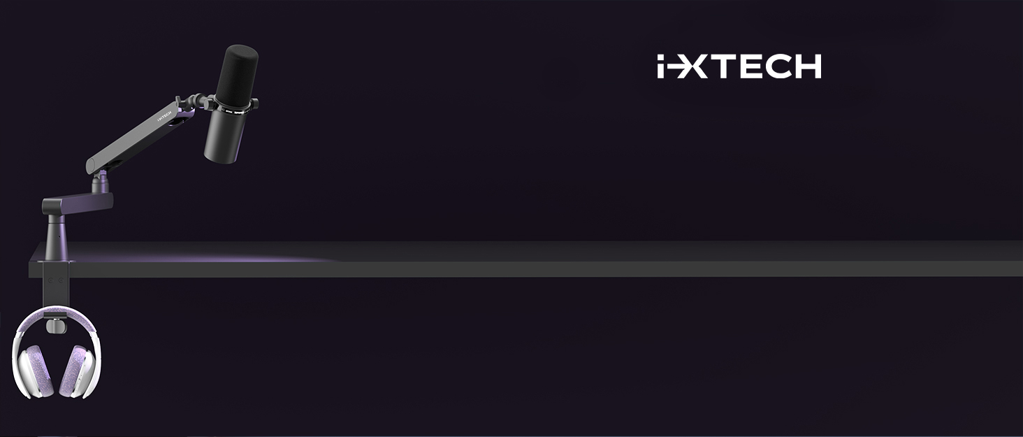 IXTECH Тримач для мікрофона – регульований, 360° обертання, стійкий, з нержавіючої сталі, для радіостудій, подкастів, геймінгу (Low Profile, lizard pro)