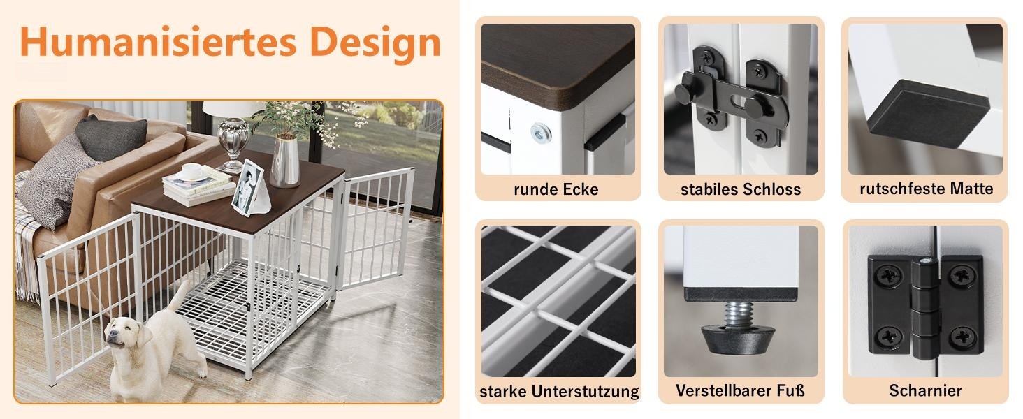 BingoPaw Клітка для собак Holz Indoor: Будинок для собак у стилі меблів з 3 дверима, знімний піддон, для малих собак та цуценят, 78x56x65 см, білий