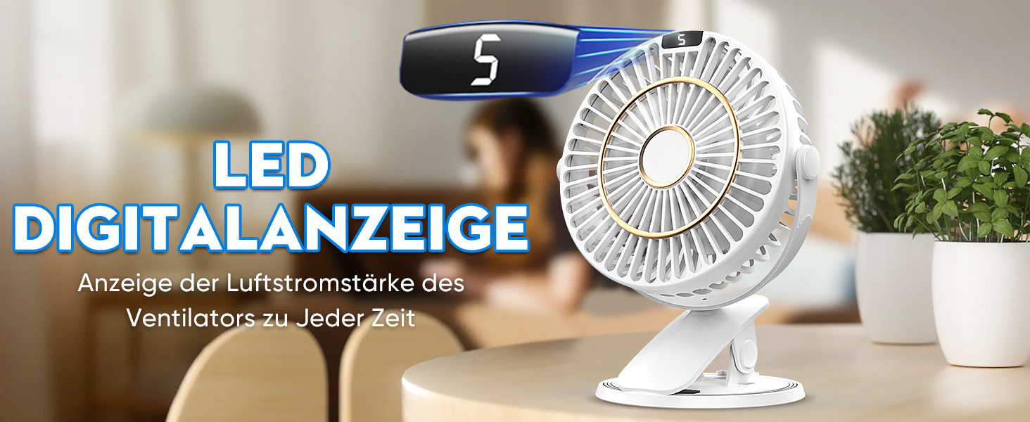 COZII Міні вентилятор на кліпсі USB, акумуляторний, тихий, 5 швидкостей, 720° оберт, 16 см, для дому, офісу, подорожей (білий)