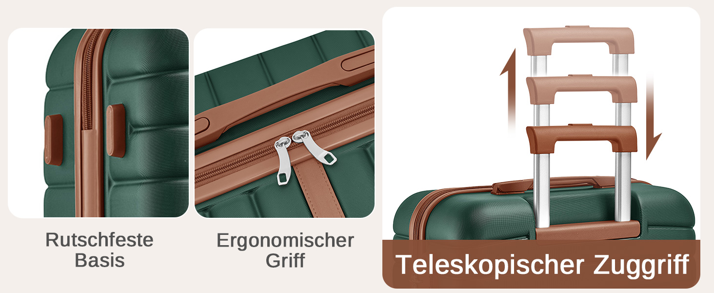 Чемодан KONO Reisekoffer Trolley 3-частинний з ABS+PC, жорсткий, з подвійними колесами та кодовим замком (великий 76 см, темно-зелений/коричневий)