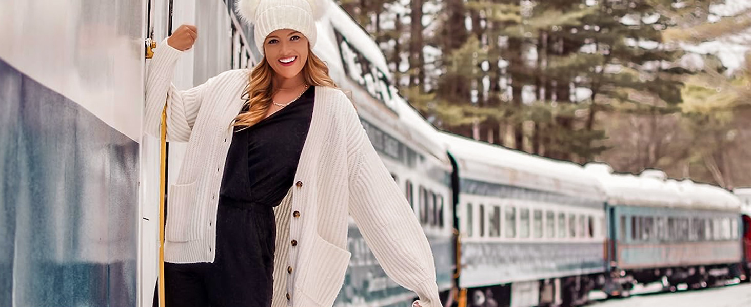 Жіночий в'язаний кардиган GRECERELLE з довгими рукавами, з кишенями та ґудзиками. Елегантний в'язаний жакет для осені/зими/весни. Розмір L, колір білий.