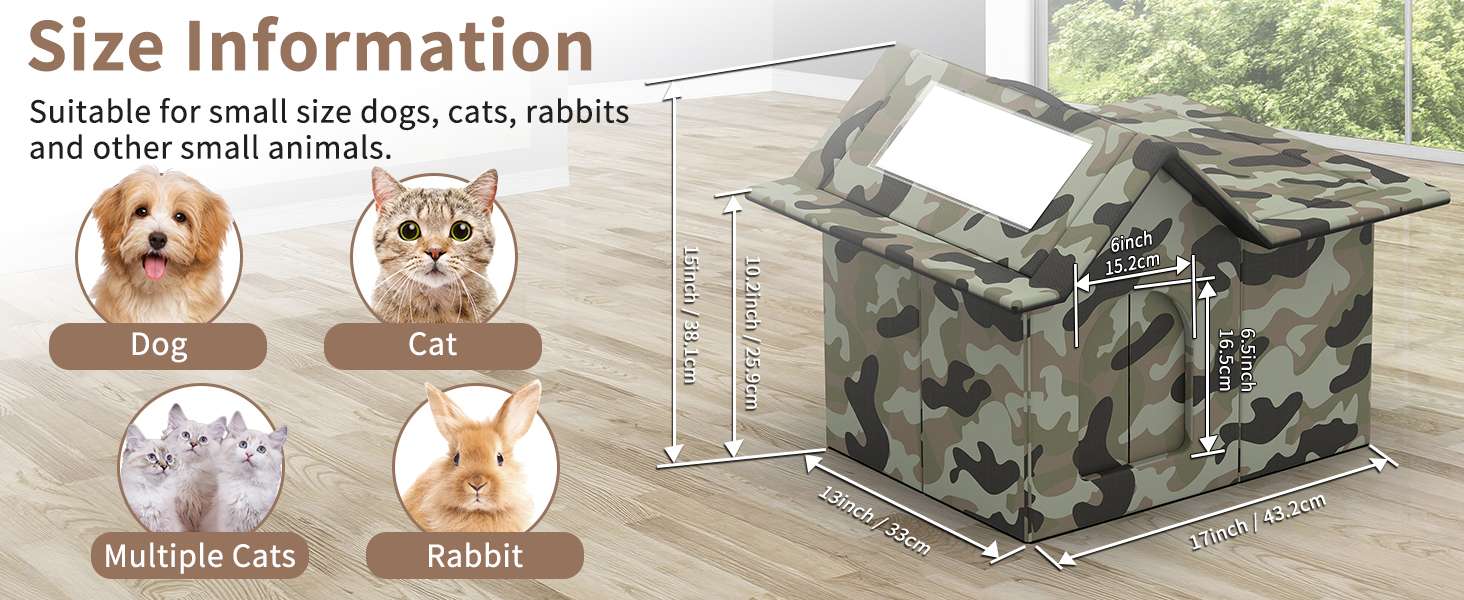 Кіт Будинок для вулиці, зимостійкий, знімні подушки, захист від холоду для котів, з дверними завісами, легко збирається, зелений, 33 x 38 x 43 см