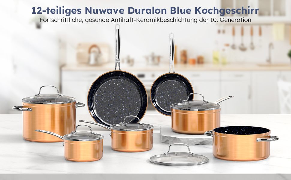 Набір посуду Nuwave G10 Duralon Blue (12 предметів): каструлі, сковорідки з антипригарним покриттям, для індукційних плит, без PFAS, колір Rustic Copper