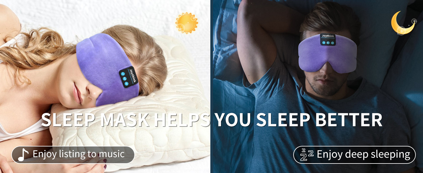Маска для сну Joythink з Bluetooth 5.3 та навушниками, шовкова, для бічних положень, 16 год автономії, періння для подорожей, медитації (Ліловий)