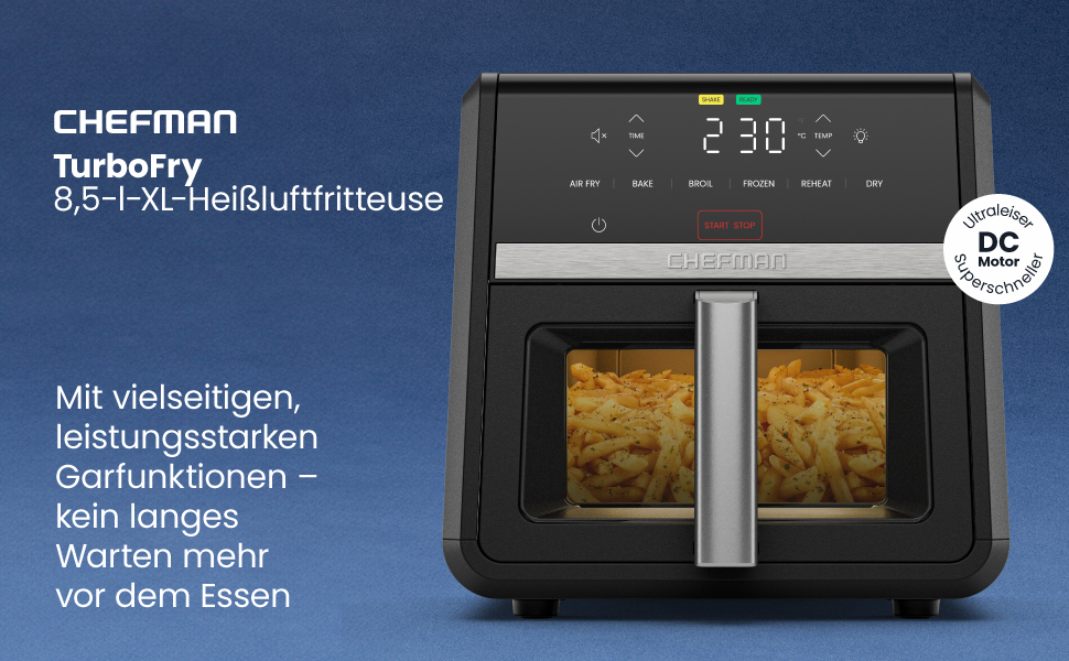 Фритюрниця електрична Chefman TurboFry 8.5л 6-в-1 з оглядовим вікном, чорна - аерофритюрниця, духовка, гриль
