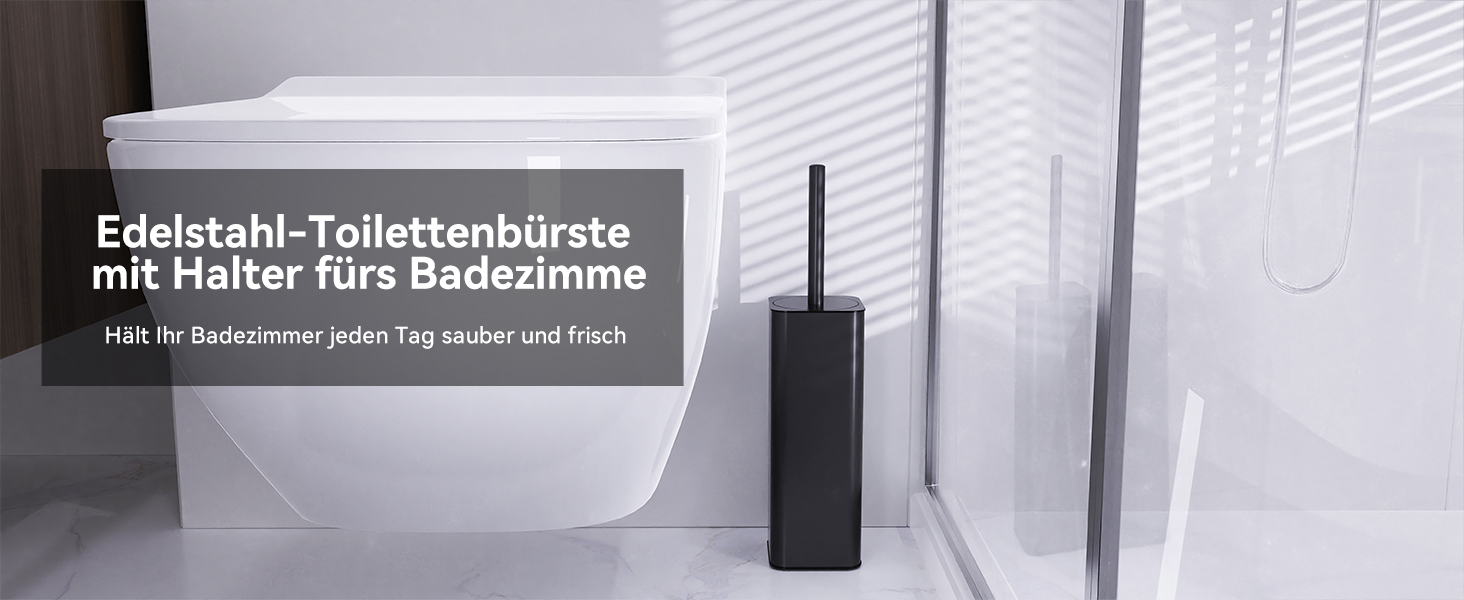 Набір для туалету DOWRY: щітка для унітазу з підставкою (2 насадки), металева, чорна, прямокутна