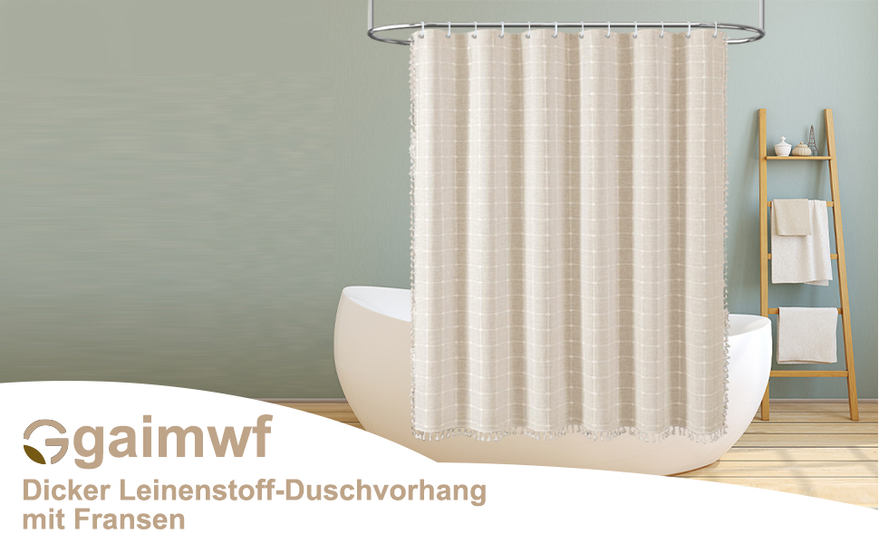 Штора для душу м'ятного кольору в стилі бохо - льон, 72x78 дюймів (183x193 см) з китицями