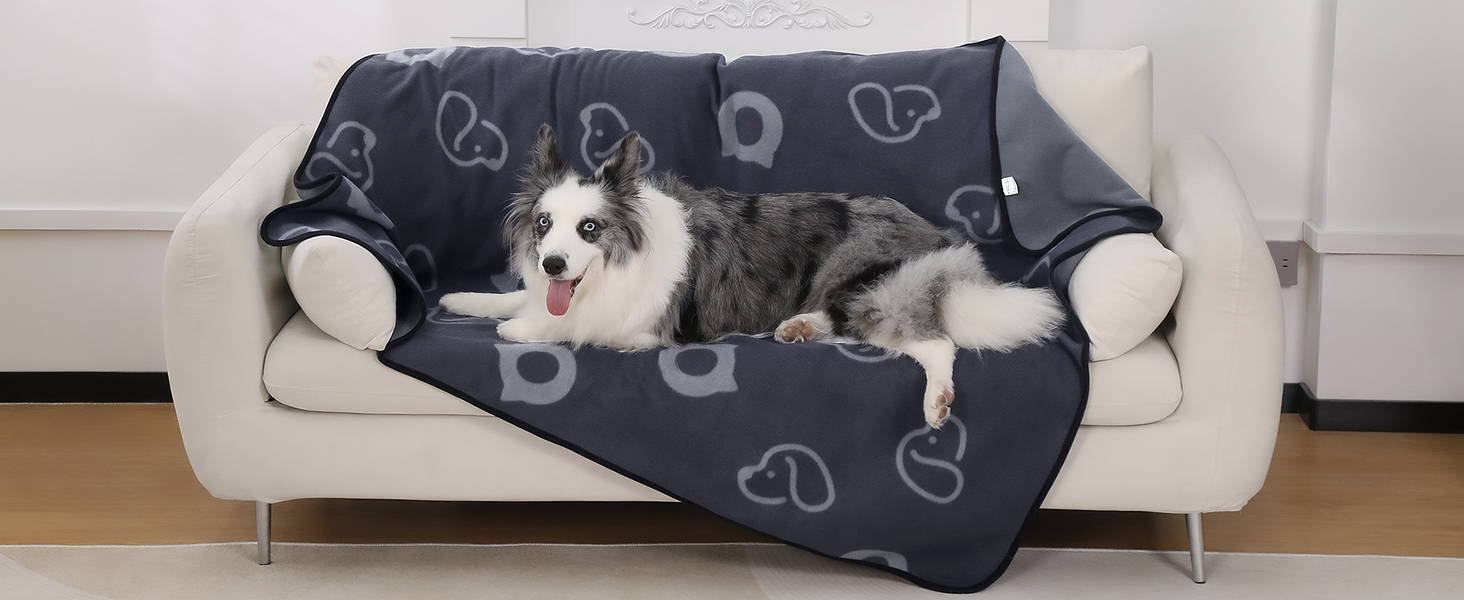 Водонепроникний килимок для собак, 152x127 см, плюшевий фланель та шерпа, для середніх та великих собак, машинне прання - Чорний (152x127 см, Сірий)