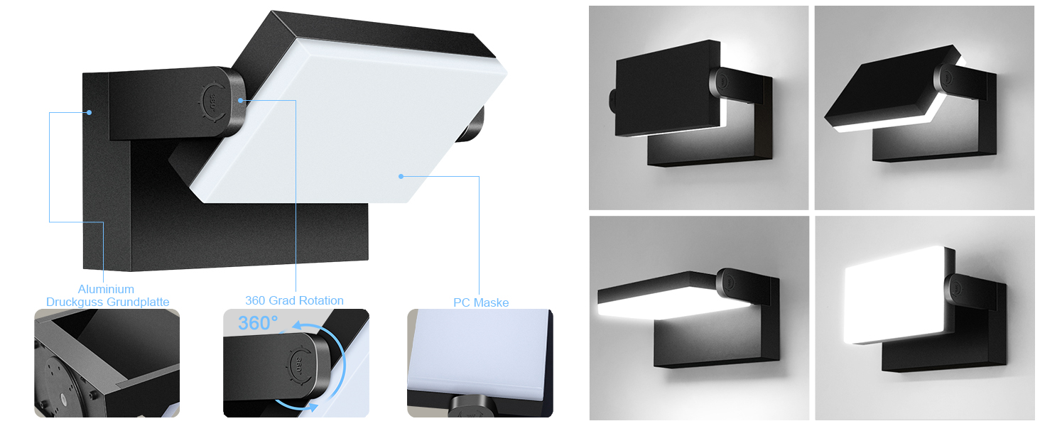 Зовнішнє LED-світильник Kingwen 40W, 3000K, поворотний на 360°, IP65, чорний. Підходить для гаража, тераси, внутрішнього та зовнішнього використання.