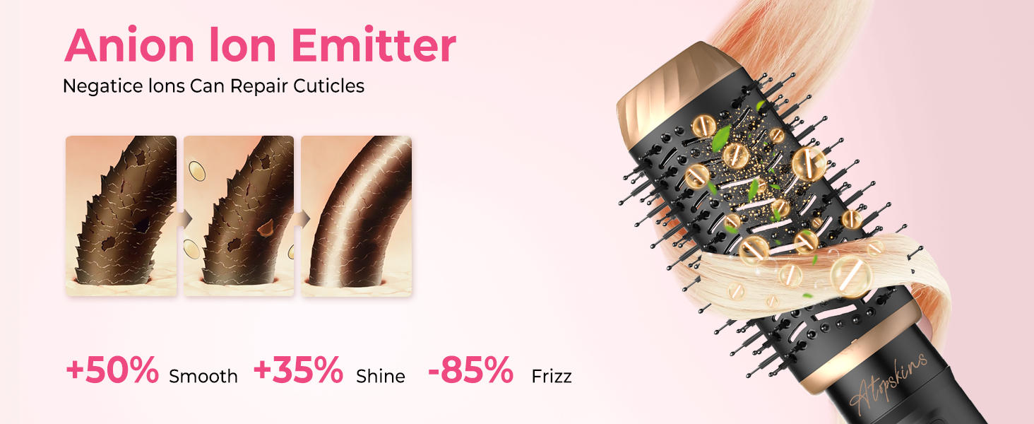 Набір для укладки волосся Atopskins 6 в 1: фен, плойка, щітка для об'єму | 1000W, чорно-золотий