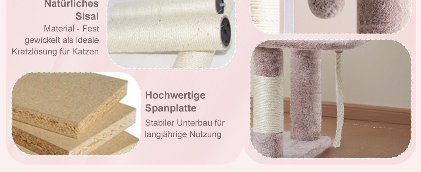 Дерев'яний комплекс для котів Heyby Kratzbaum 120см з X-основою, багатоярусний, з гамаком та дряпалкою (Колір: коричнево-бежевий)