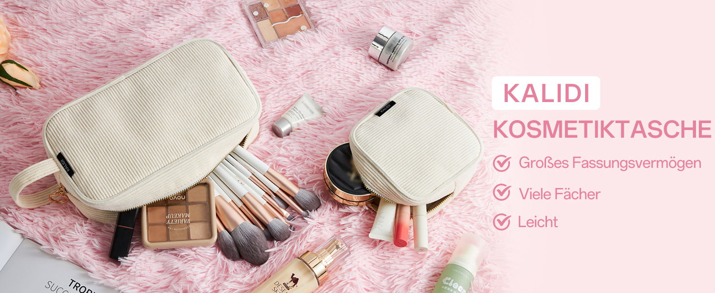 Косметичка для жінок KALIDI з корду, зелено-бежева, з відділеннями, на блискавці, для подорожей