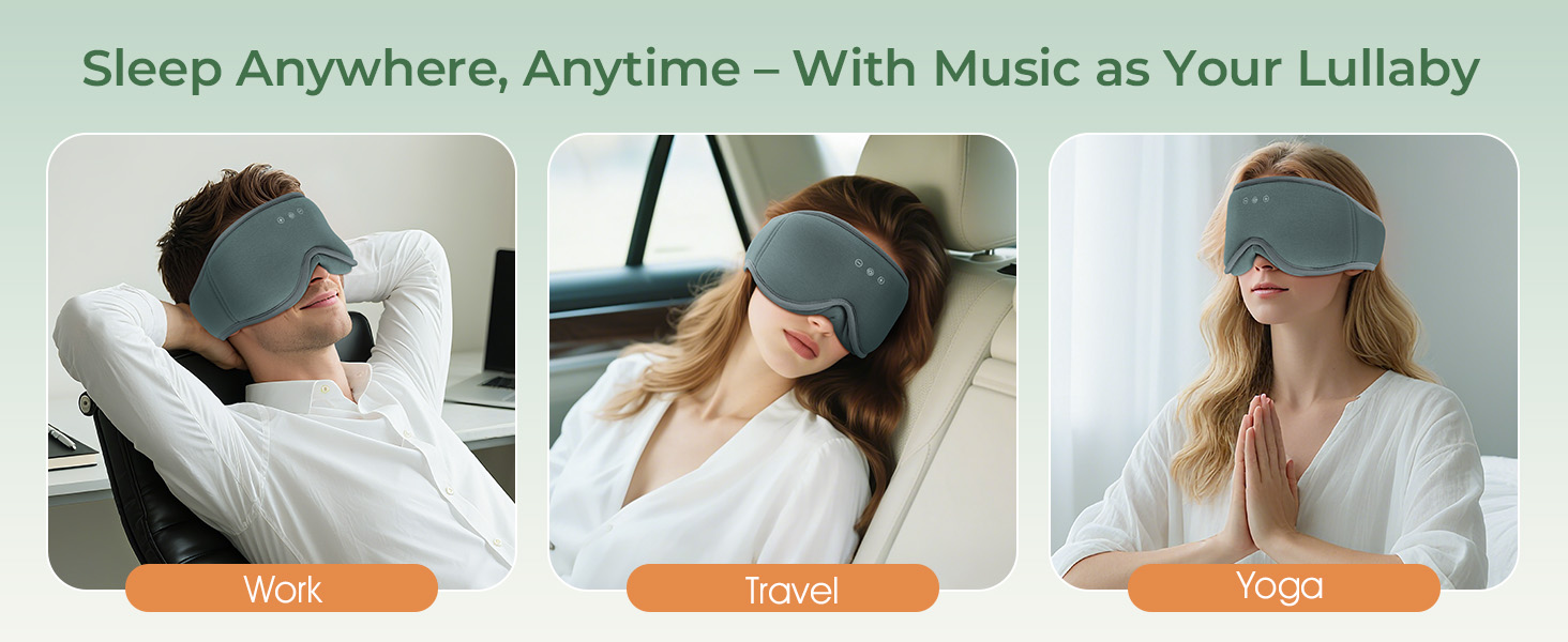 Сліп-маска з навушниками MUSICOZY з бамбука та бавовни, Bluetooth v5.4, 3D, для тих, хто спить на боці, з мікрофоном, сірий колір