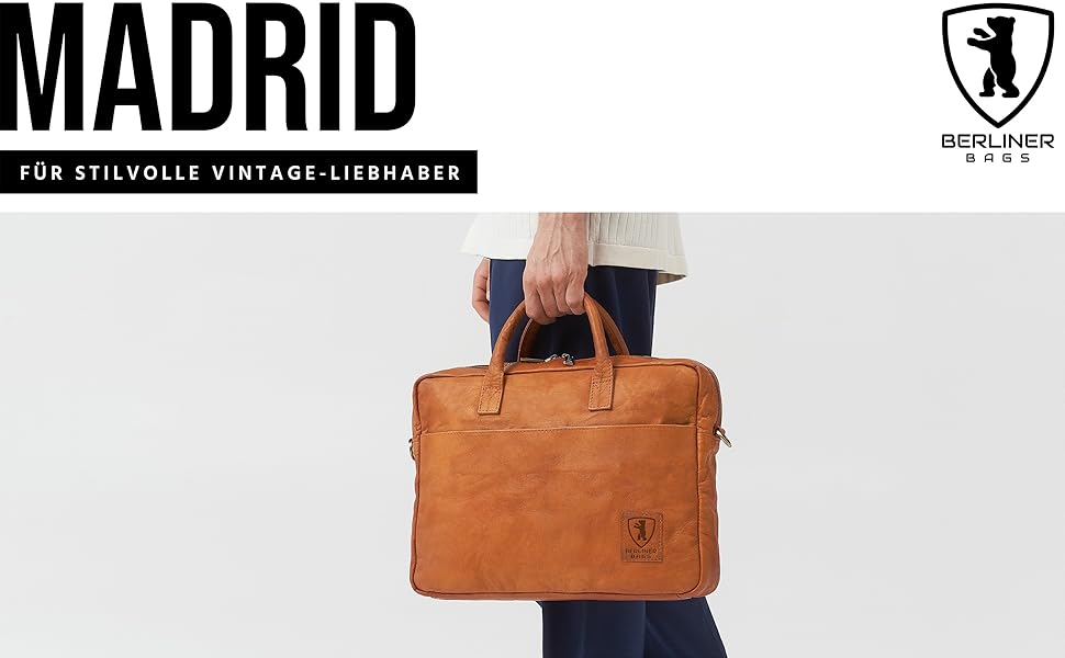 Шкіряна вінтажна сумка для ноутбука Berliner Bags Madrid, жіноча та чоловіча ділова сумка