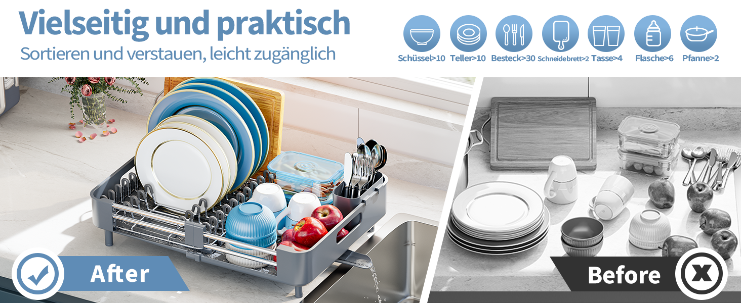 Стійка для сушіння посуду KINGRACK, розширювана, з нержавіючої сталі, сіра