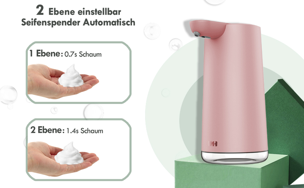 Frohsun Automatic Soap Dispenser - Rechargeable, Touchless, 350ml, IPX7 Waterproof, 2 Foam Settings, Motion Sensor for Kitchen, Bathroom & Hotel (Pink)