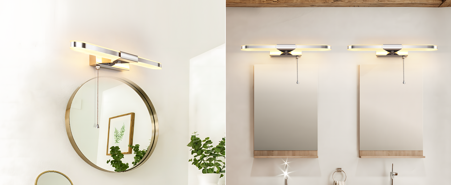 Світильник для ванної MantoLite LED з вимикачем, 40 см, 8 Вт, 3000K, настінна лампа для дзеркала з нержавіючої сталі й акрилу, сучасне підсвічування для готелю, ресторану
