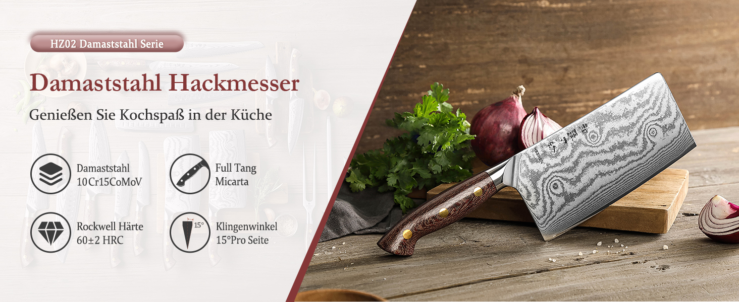 HEZHEN ніж кухарський 21 см дамаст 67 шарів, професійний ніж для кухні з дерев'яною піхвою, full tang ручка з Micarta
