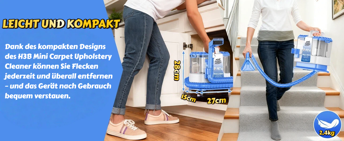 Портативний мийник для м'яких меблів, 600W, 16Kpa, 500мл розчин, 5 насадок. Для диванів, килимів, авто, сходи. Легкий, компактний, блакитний.