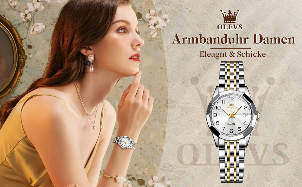 Годинник жіночий OLEVS на сталевому браслеті, кварцовий, з датою, білий циферблат, водонепроникний, сучасний дизайн