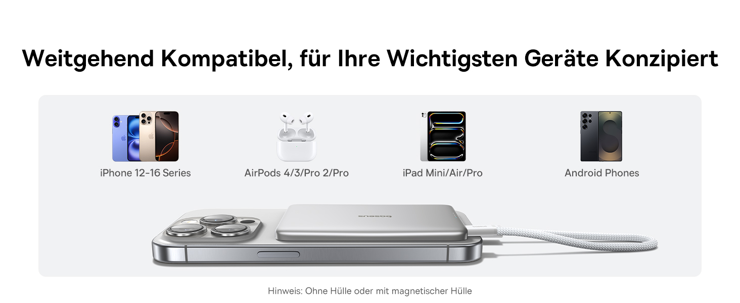 Power Bank Baseus Picogo AM41: Тонкий Magsafe Powerbank, PD 20W, 5000mAh, USB-C, для iPhone 17/16/15/14/13/12 (Titan)