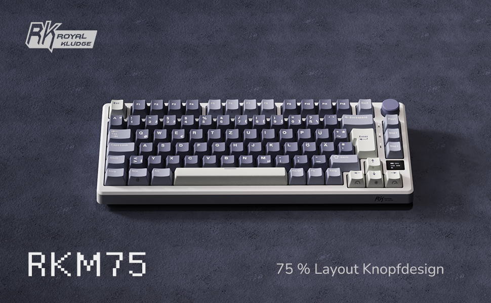 Ігрова клавіатура RK ROYAL KLUDGE M75: бездротова, механічна, RGB, 75% TKL, OLED-дисплей, Hot-Swappable, QWERTZ, червоний перемикач, лавандово-фіолетовий колір