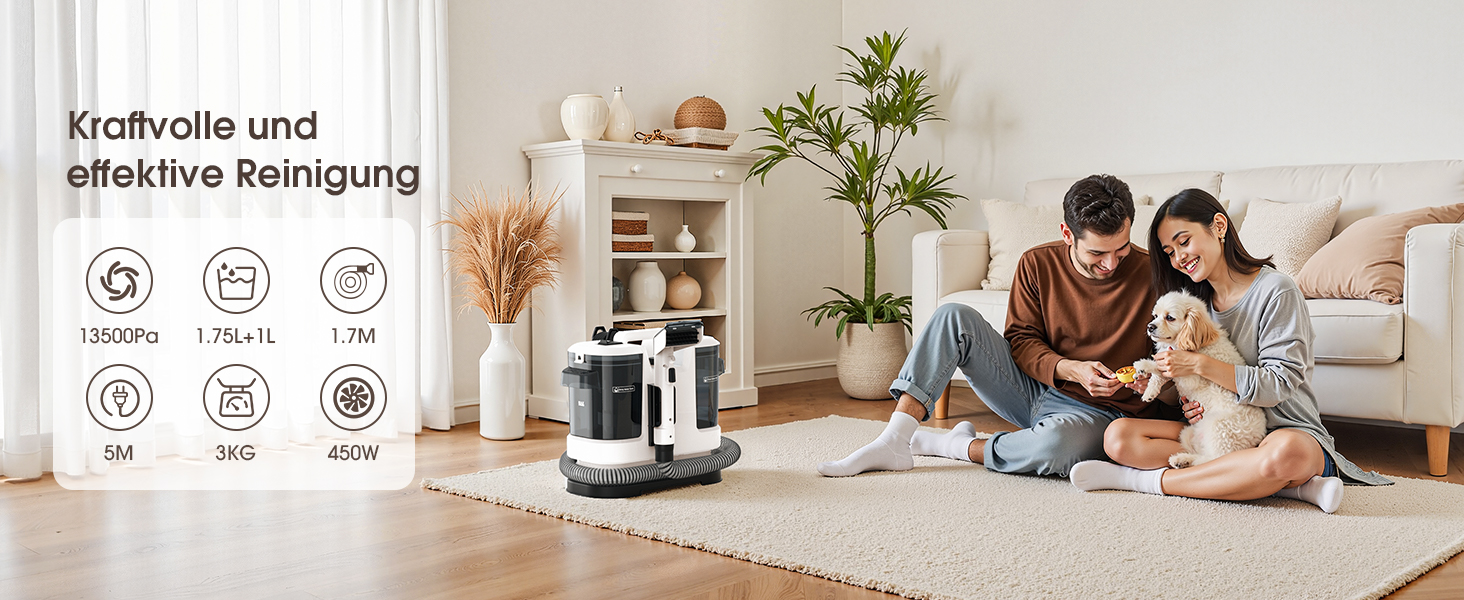 Водопилосос 450W для миття та чищення килимів, меблів та авто. Потужність 13500Pa, великий бак, довгий кабель. Білий.