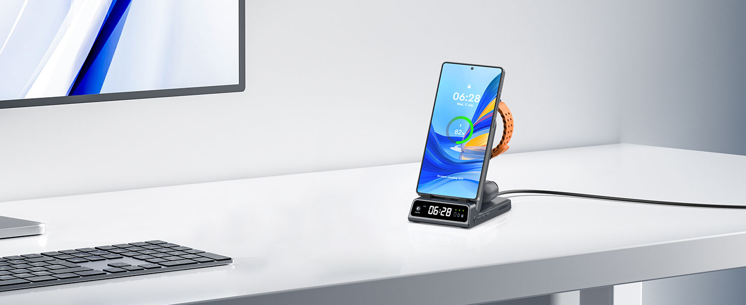 Бездротова зарядка SwanScout 703S 3-в-1 для Samsung Galaxy S25/S24/Fold 7, Watch 8/8 Classic/Ultra та Buds (Технічний сірий)