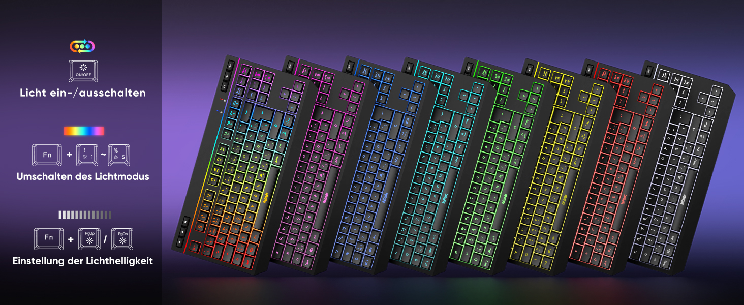 Бездротовий комплект клавіатури та миші RedThunder 75% QWERTZ RGB з підсвічуванням, для ПК Xbox PS5, чорний. Підтримка мультимедійних функцій та оптичний сенсор 7D.