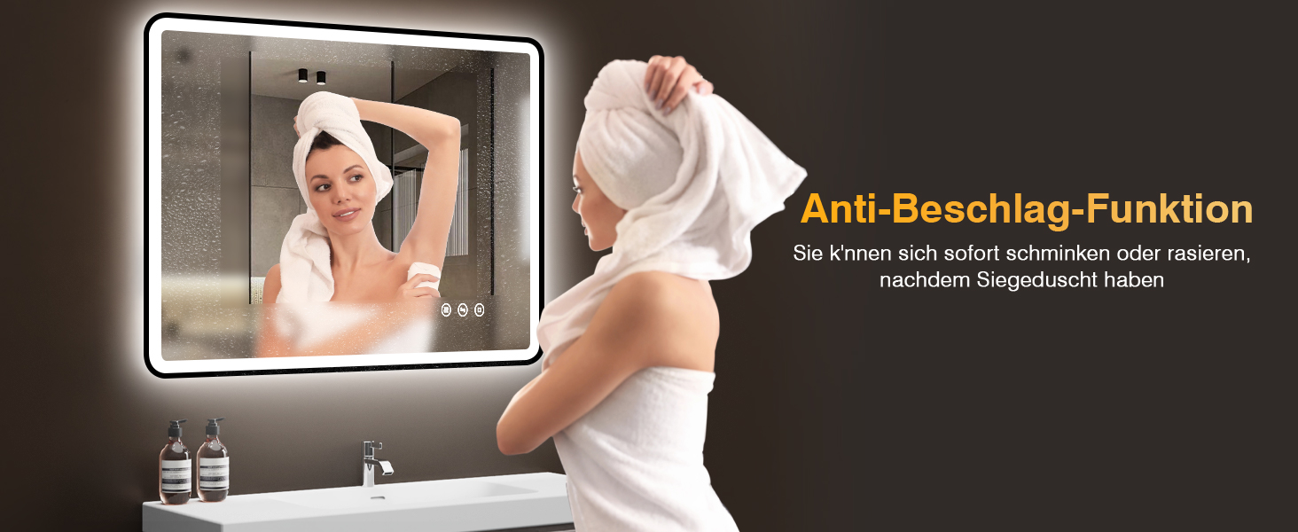 Дзеркало для ванної кімнати з підсвічуванням 80x60 см, 3 кольори, регульована яскравість, антизапар, 3x збільшення, розетка для гоління, IP44, для горизонтального/вертикального монтажу