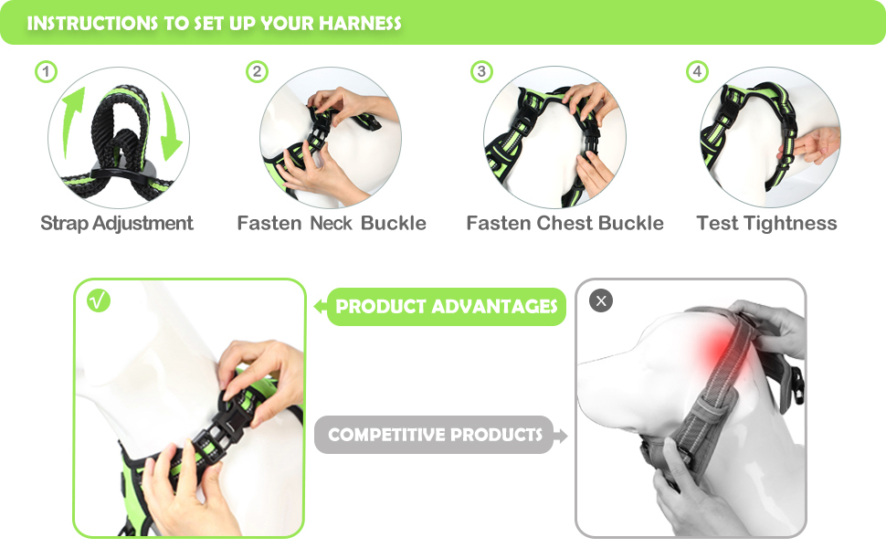 Нашийник для собак No-Pull, для малих та середніх порід - м'який, дихаючий, регульований, світловідбиваючий, анти-тяга з м'яким ручним захопленням, світло-зелений