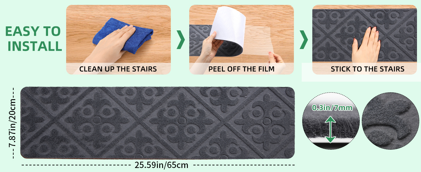 Килимки на сходи YISUN 15 шт., антиковзні, самоклеючі, прямокутні 20x65 см (сірі). Для дітей, літніх людей та собак. Для внутрішнього та зовнішнього використання.