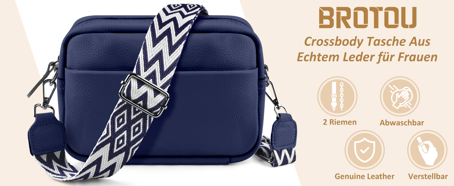 Сумка жіноча BROTOU через плече зі шкіри, крос-боді, чорна. Маленька сумка з 3 відділеннями та широким ременем