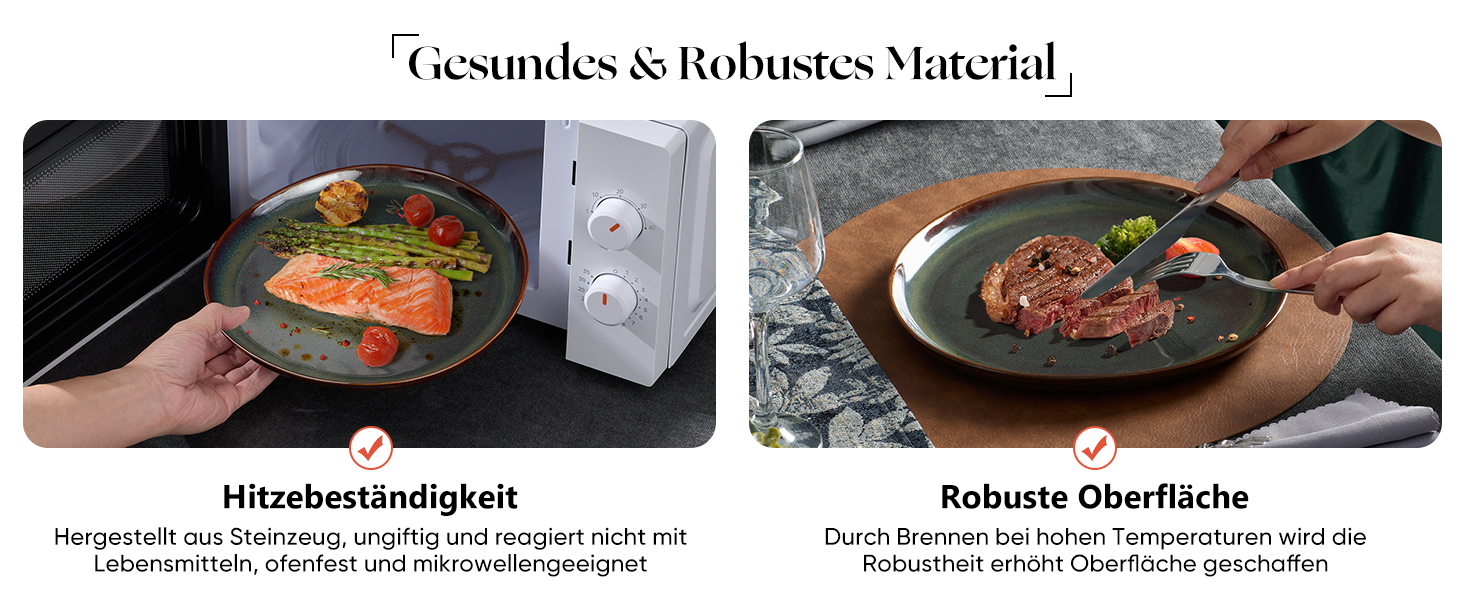 Набір посуду на 6 осіб Onader, 18 предметів: тарілки для сніданку, десерту та обіду, стегонна посуд, мікрохвильова піч, реагуючий мох зелений