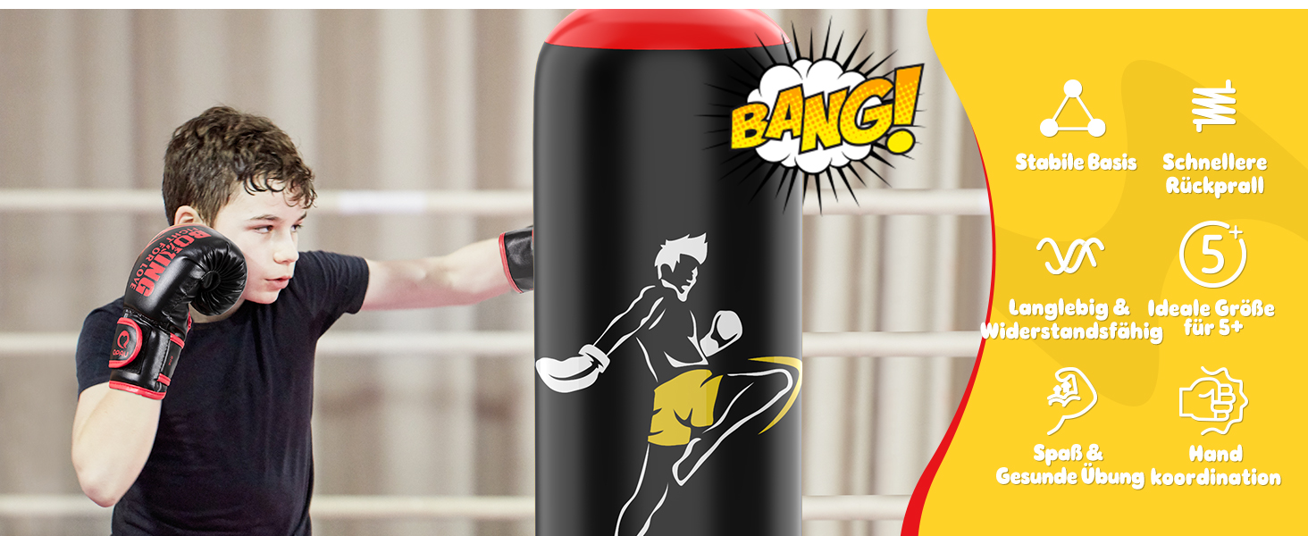 Дитячий боксерський мішок QPAU з рукавичками, надувний, 168 см, для хлопчиків та дівчаток 6-12 років, блакитний