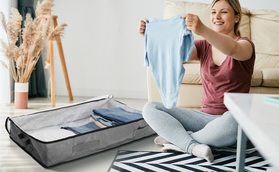 Коробки для зберігання під ліжко AiQInu (2 шт.) 100x50x18 см, складні, з вікном, для одягу, ковдр, постільної білизни