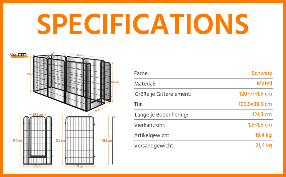 Вольєр для цуценят Yaheetech 120 см, 16-секційний, чорний, з автоматичним замиканням, для квартири та саду