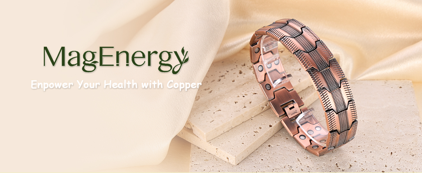 Браслет на руку чоловічий MagEnergy з міді - з 3 потужними магнітами, регульована довжина, інструмент для регулювання розміру