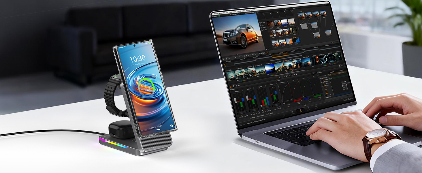 Магнітна зарядна станція 3-в-1 для Samsung Galaxy S26 Ultra, S25, Z Fold 7, Z Flip 7, Galaxy Watch Ultra 8/7/6 та Buds Pro 3 - бездротова, складна, чорна