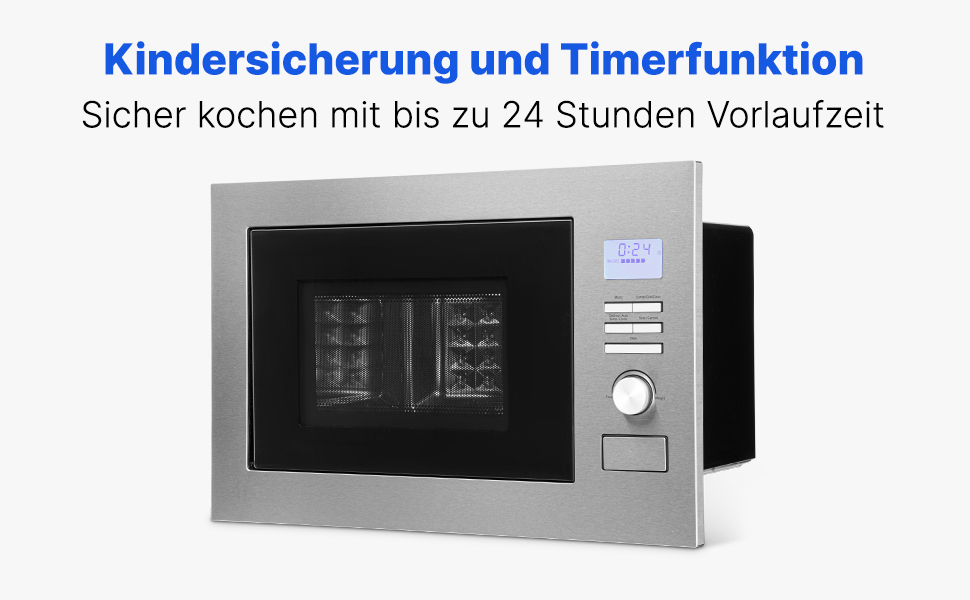 Вбудована мікрохвильова піч Bomann MWG 3001 H EB inox Silber з грилем та конвекцією | 60 см | 900 Вт | 25 л