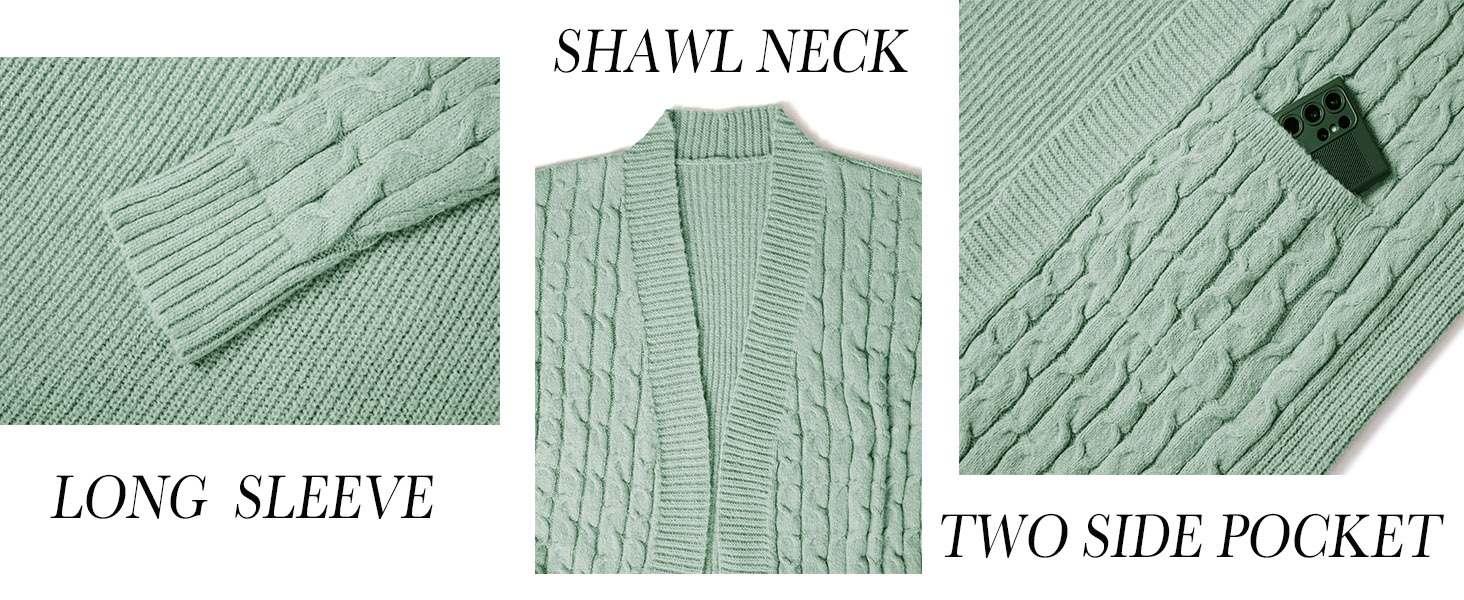 Saodimallsu В'язаний кардиган для жінок, великий в'язання, відкритий спереду, з кишенями, світло-зелений, XL