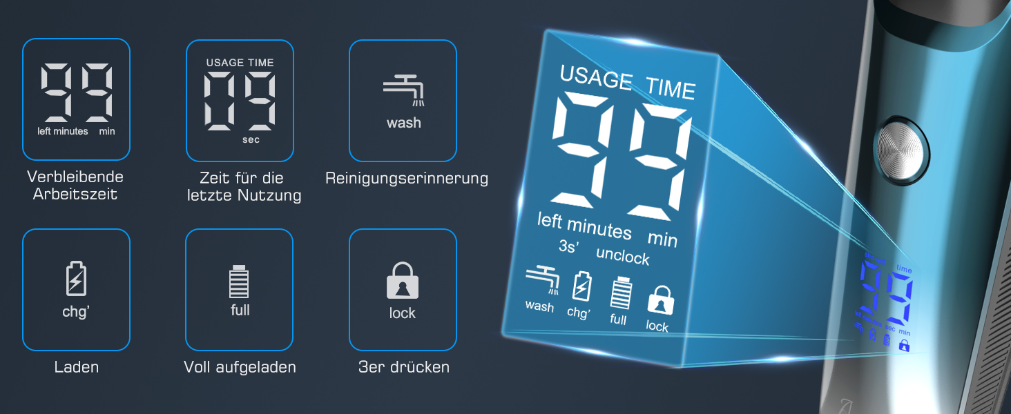 Електричний чоловічий бритва з тримером, USB-C, 120 хв роботи (блакитний)