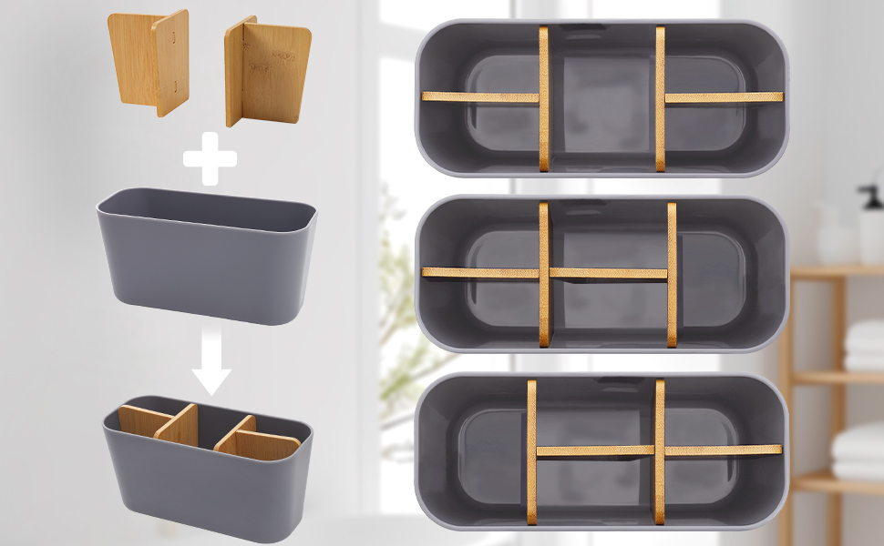 Тримач для зубних щіток з бамбуковими перегородками, сірий. Організатор для зубних щіток та пасти (4 щітки + 1 для пасти)